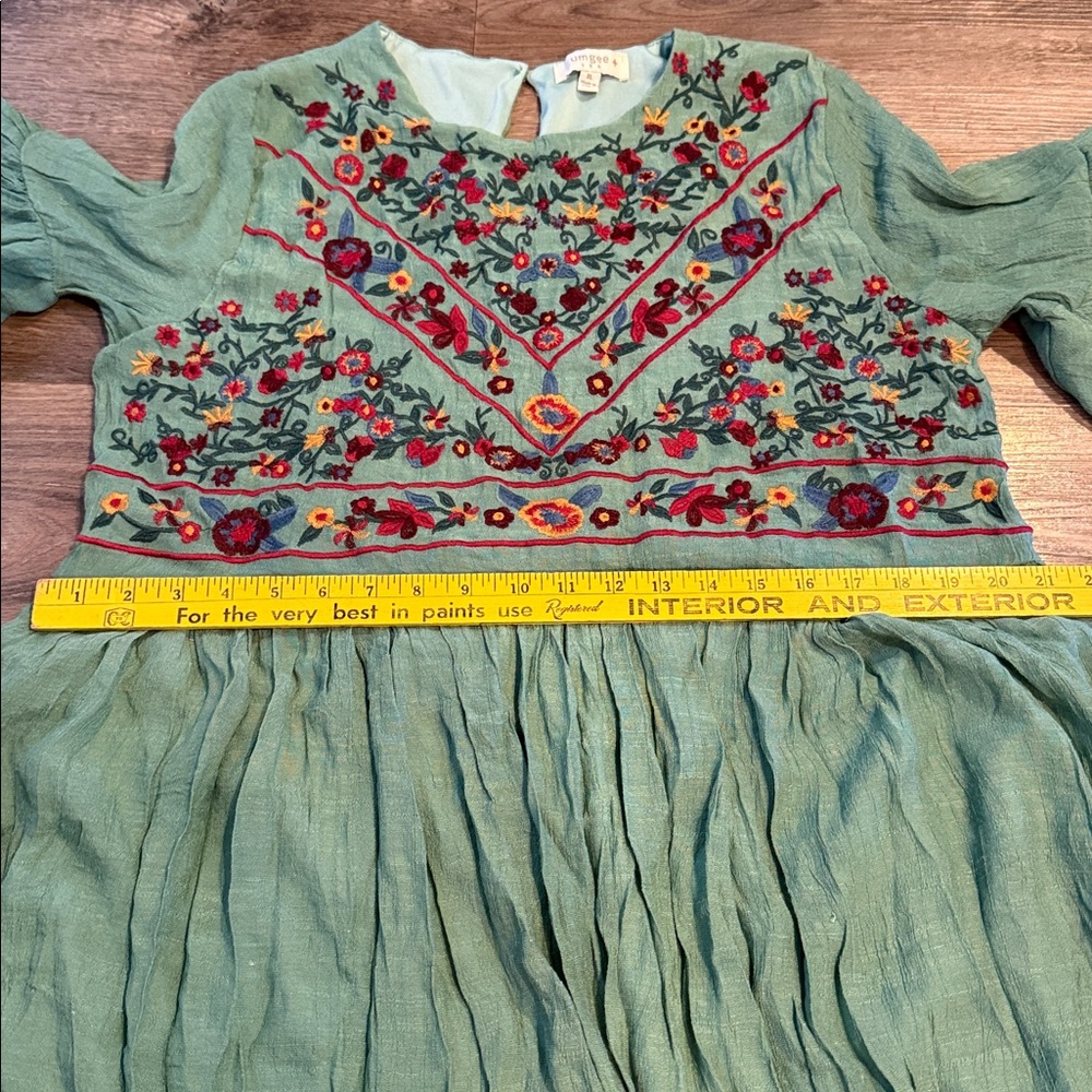Embroidered Green Boho Mini Dress - Picture 6 of 10